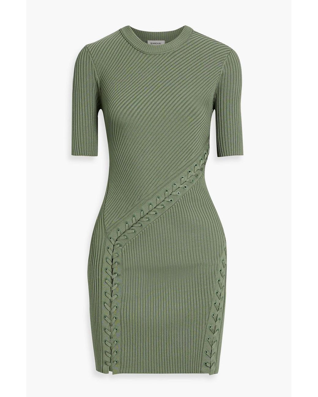 Jonathan Simkhai Gilly Lace-Up Ribbed-Knit Mini Dress in Green | Lyst
