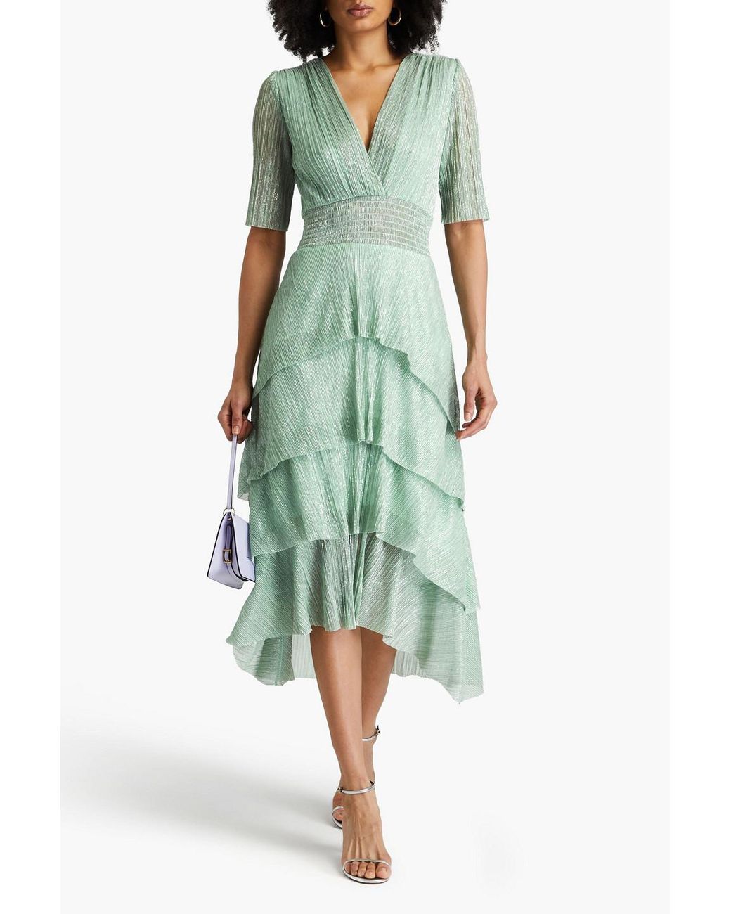 maje green metallic dress Long metallic dress