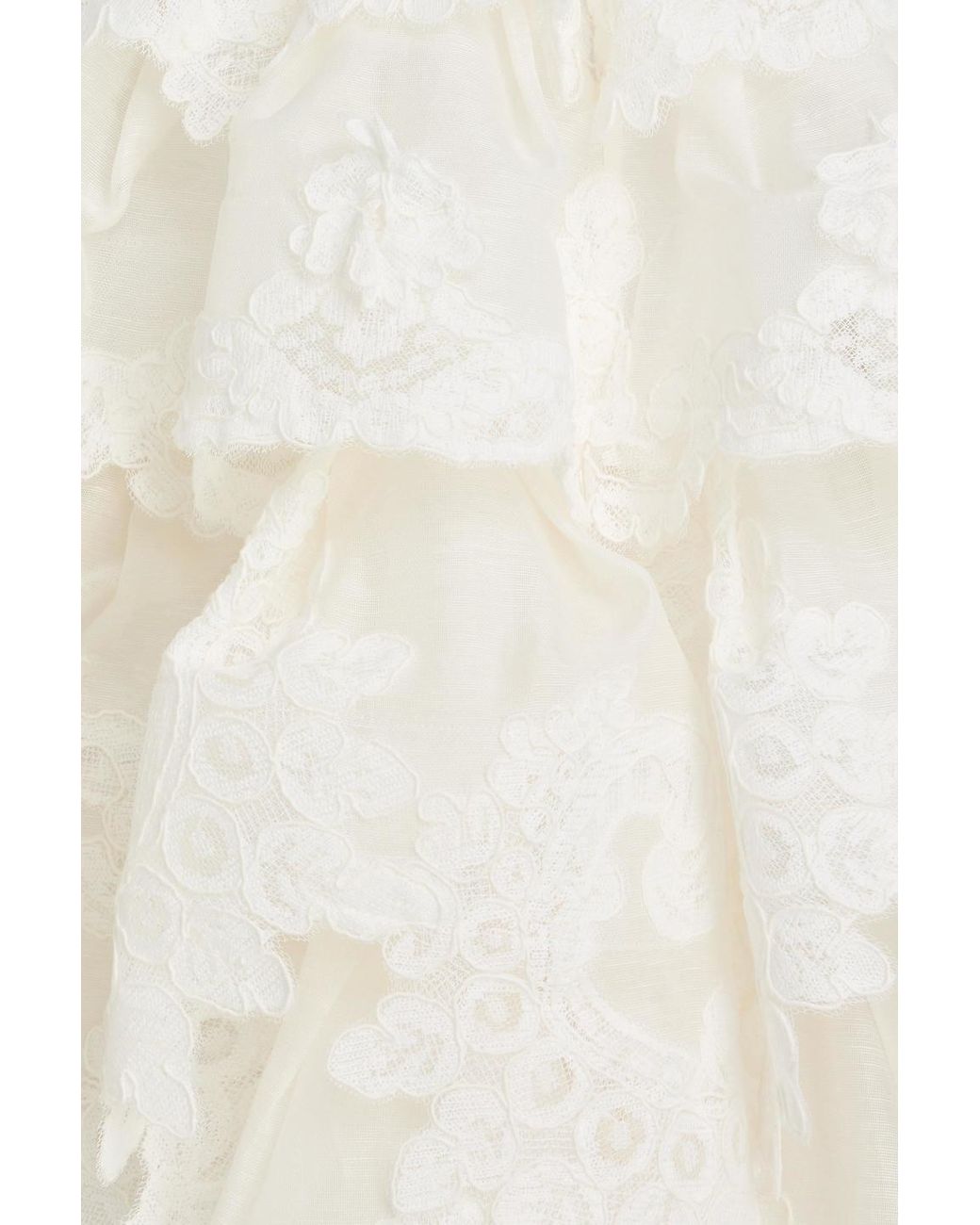 Zimmermann White Tiered Lace-Trimmed Linen And Silk-Blend Gauze Mini Dress