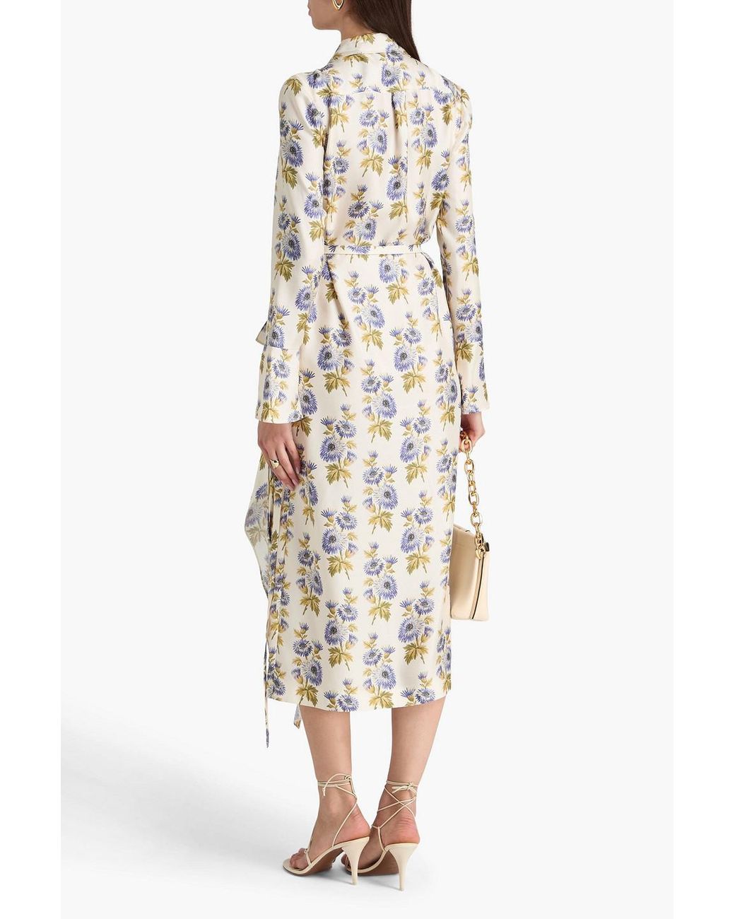 Etro White Ruffled Floral-print Silk-blend Twill Midi Wrap Dress