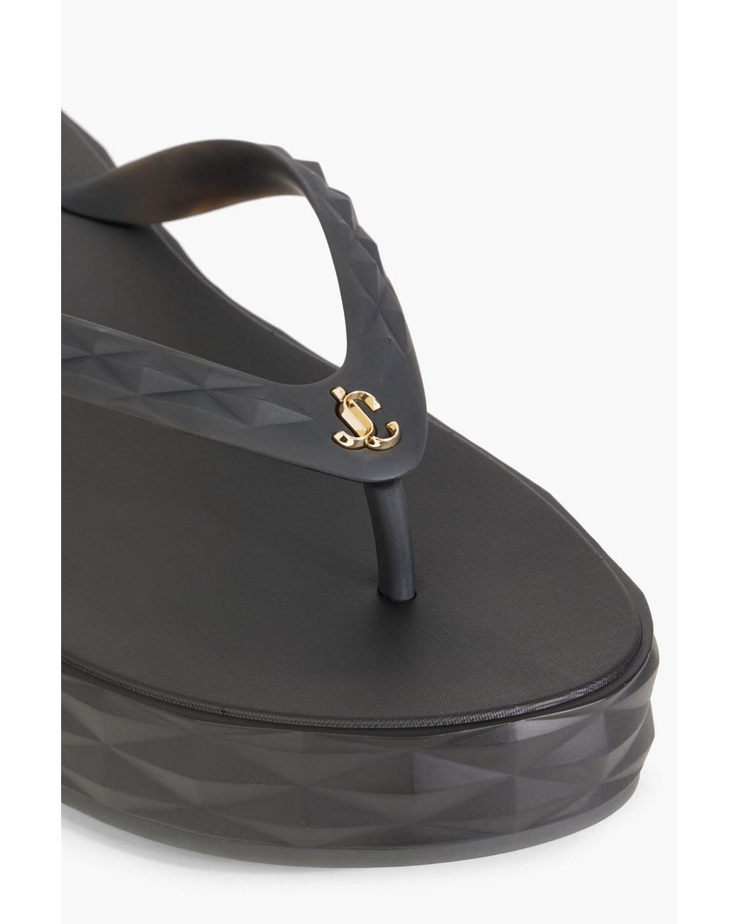 Jimmy Choo Black Diamond Embossed Rubber Platform Flip Flops