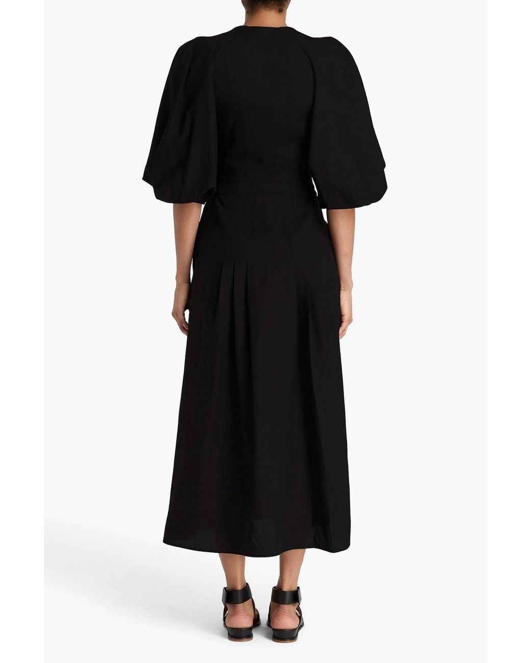 Gabriela Hearst Black Elea Pleated Linen Midi Dress