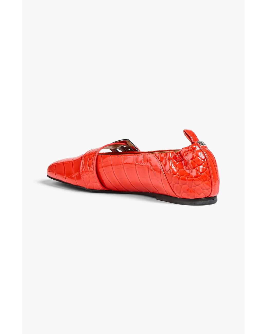 Ganni Red Ballerinas mit krokodileffekt und schnalle
