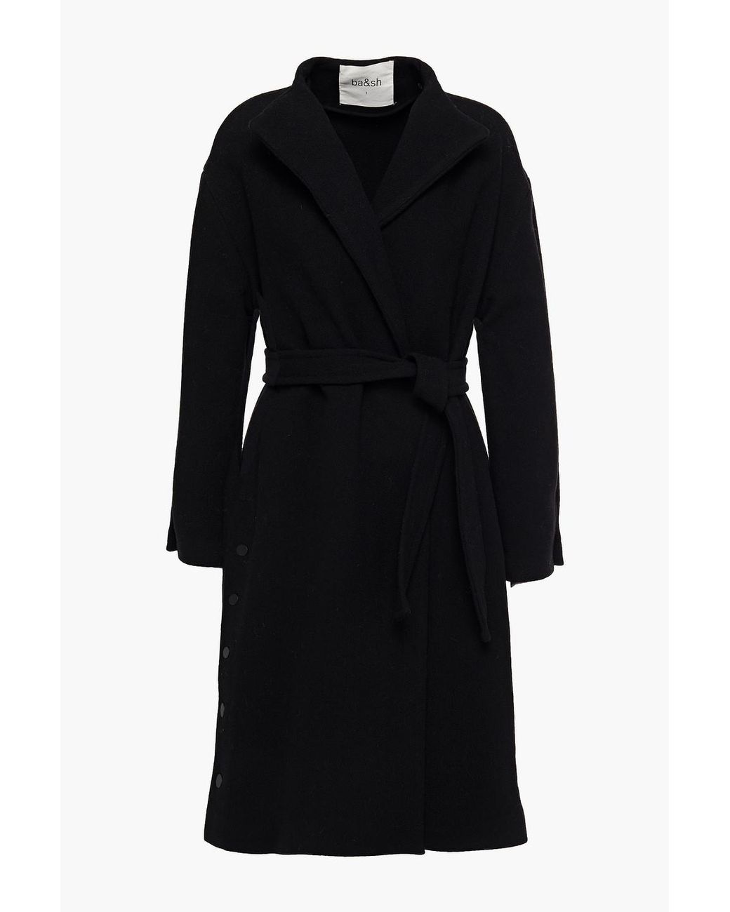 Ba&sh Jarry Belted Snap-detailed Wool-blend Felt Coat in Black | Lyst
