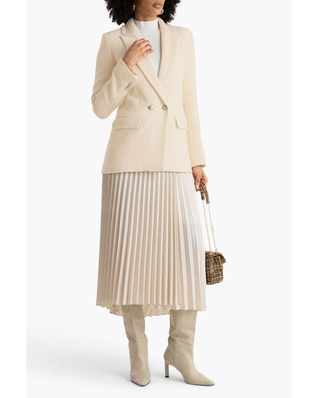 Maje Natural Double-breasted Cotton-blend Tweed Blazer