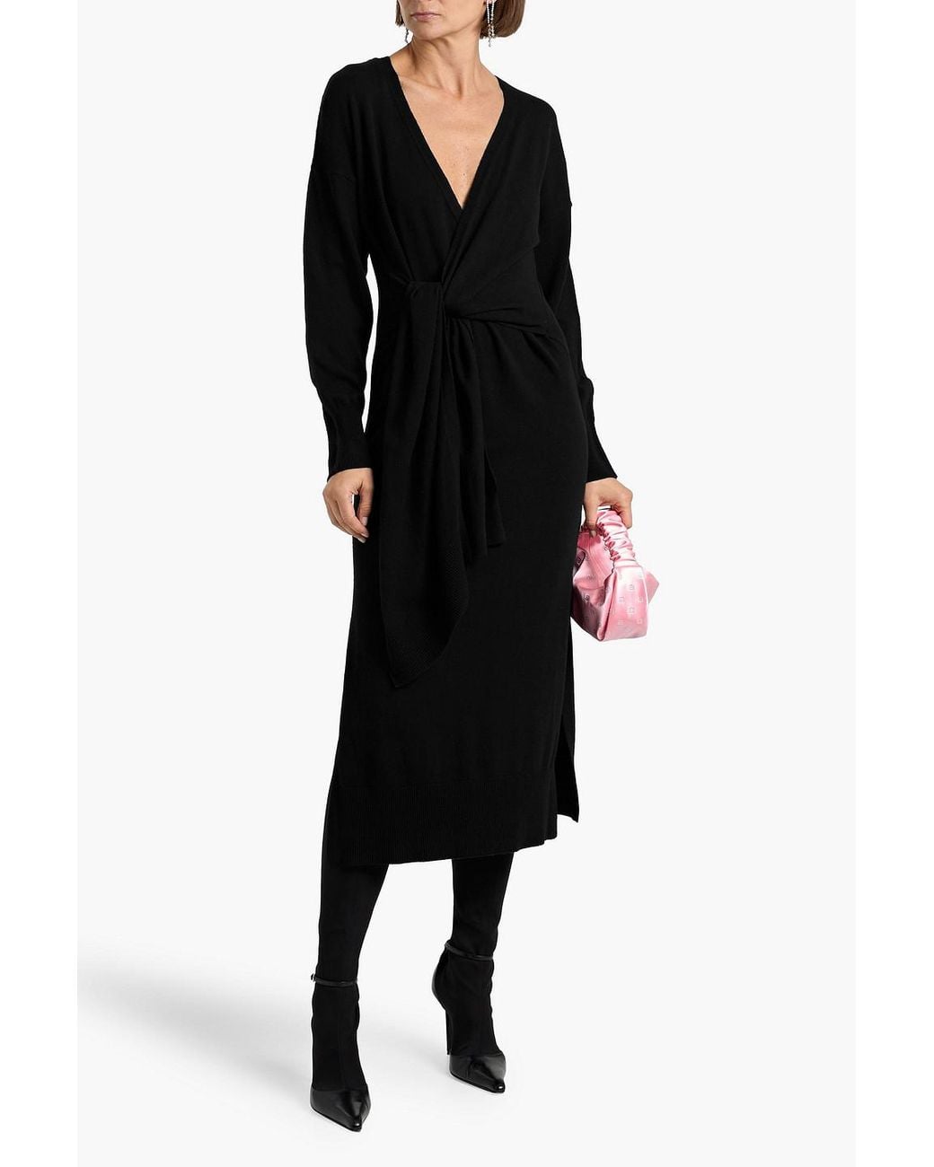 Jonathan Simkhai Black Skyla Wrap-effect Knitted Midi Dress