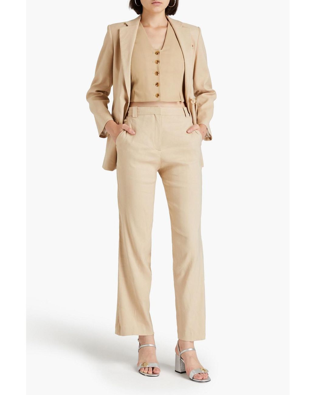 Maje Natural Herringbone Linen-blend Straight-leg Pants