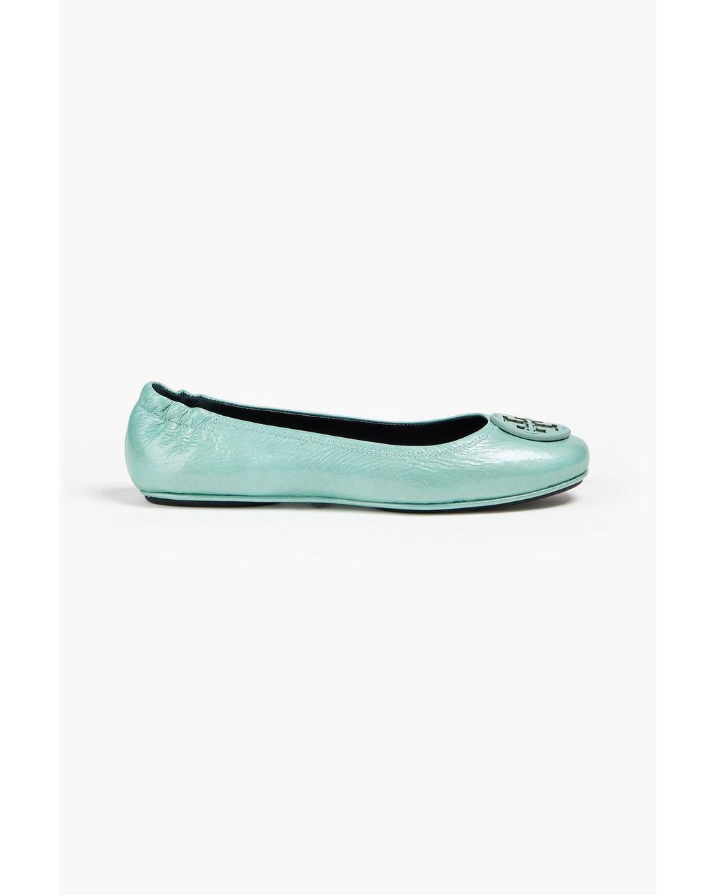 Tory Burch Green Minnie Embellished Patent-leather Ballet Flats