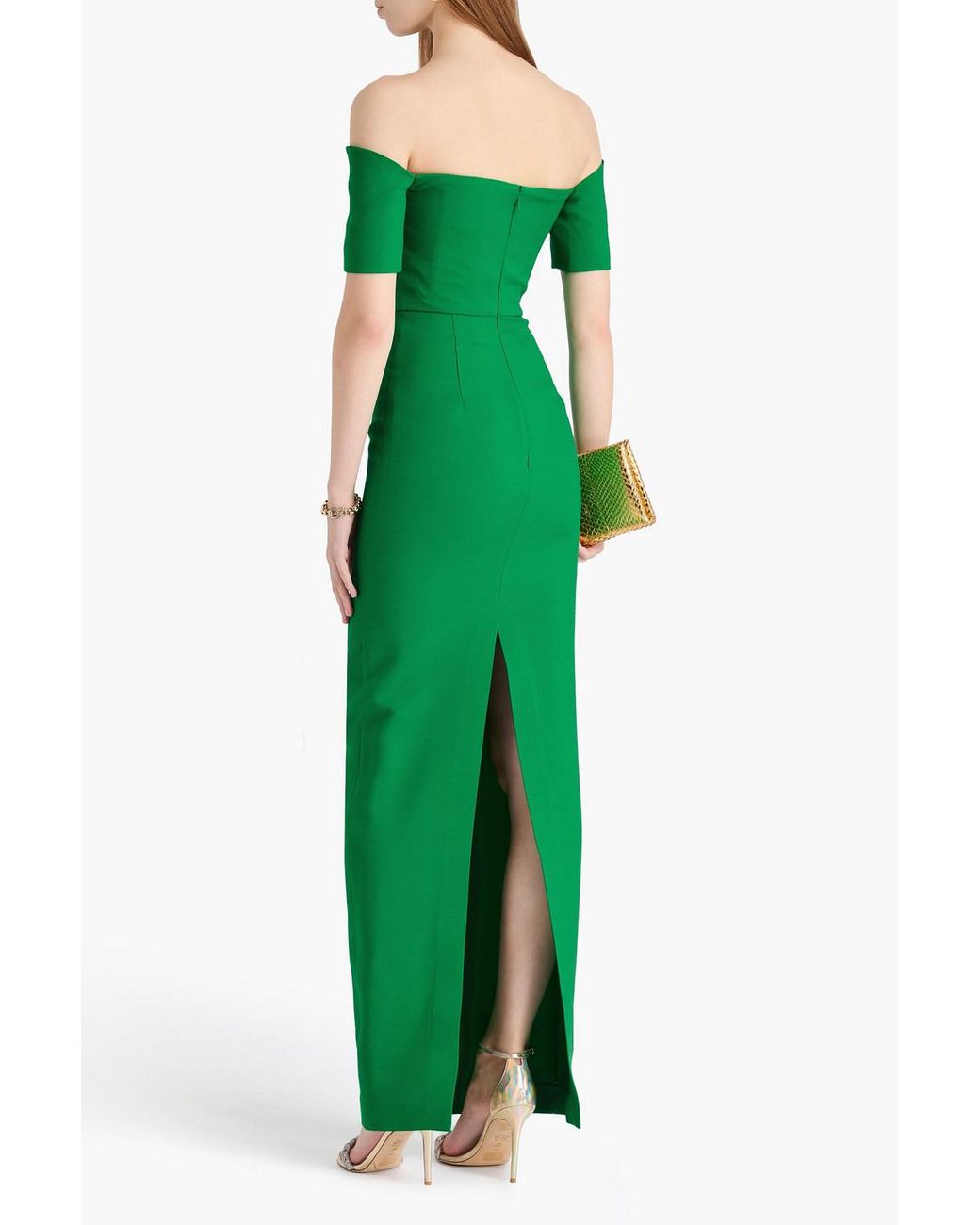 Roland Mouret Off-the-shoulder Wool And Silk-blend Crepe Gown in Green |  Lyst Australia