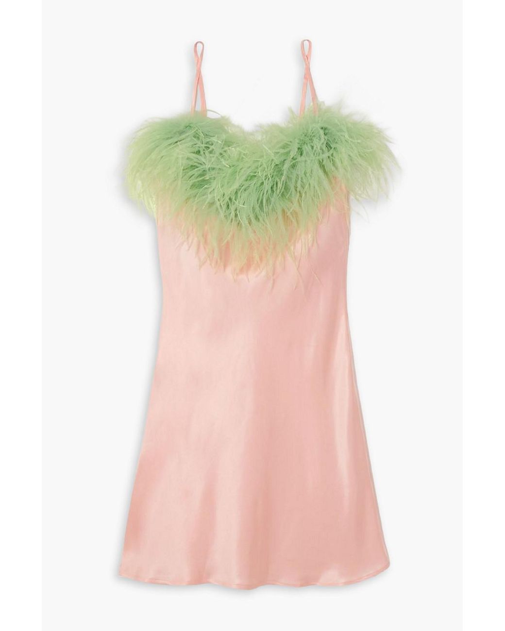 【SLEEPER】feather-trimmed lenzing ecovero satin chemise Sleeper Boheme Feather-trimmed Ecoverotm-satin Chemise in