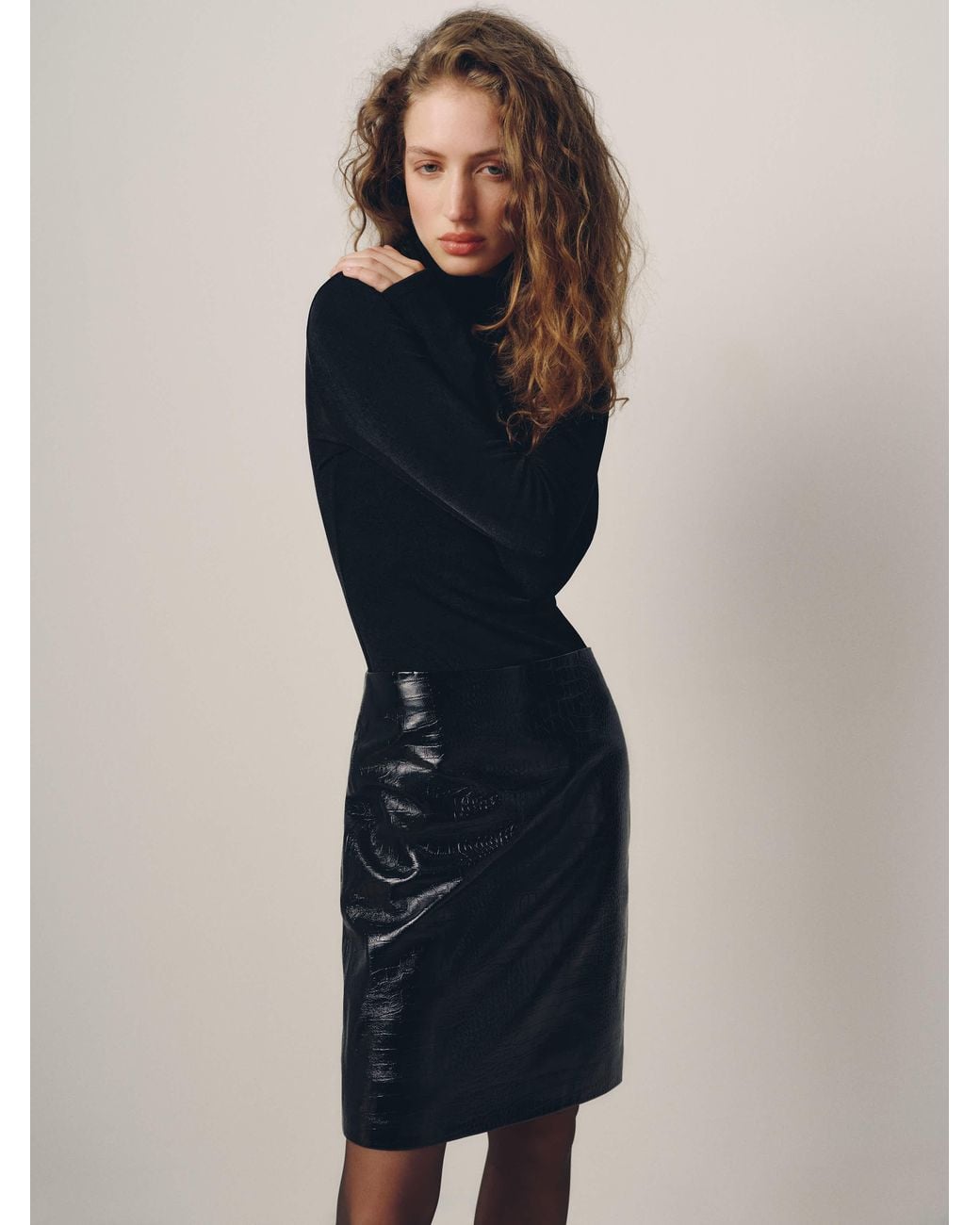 Reformation Blue Veda Elle Leather Skirt Patent Croc