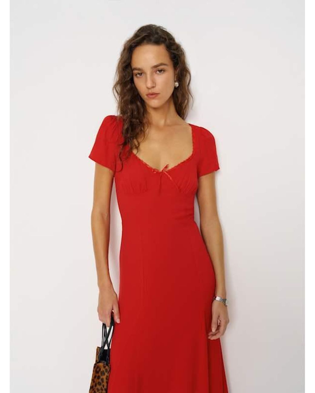 reformation afton short-sleeve a-line midi dress 10 in Red Custom A Line Crepe fit:Large Size:US 12 / UK 16 / EU 42