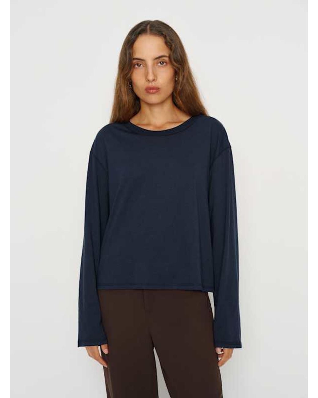Reformation Blue Liam Long Sleeve Oversized T-Shirt