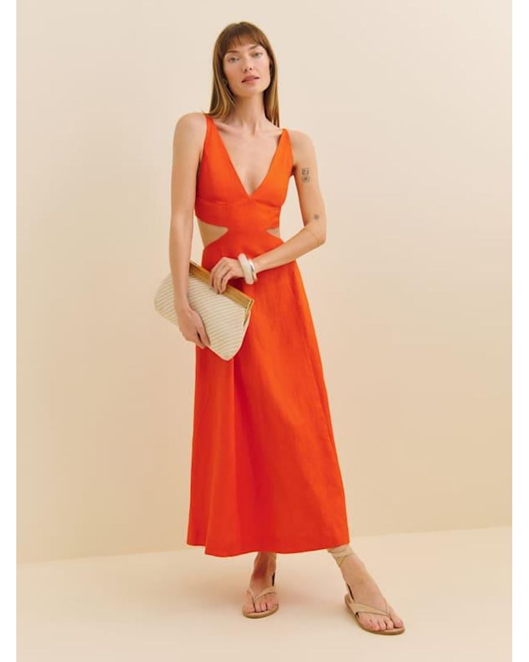 Reformation Samara Linen Dress 6 in Orange | Lyst Reformation Samara Linen Dress 6 in Orange | Lyst
