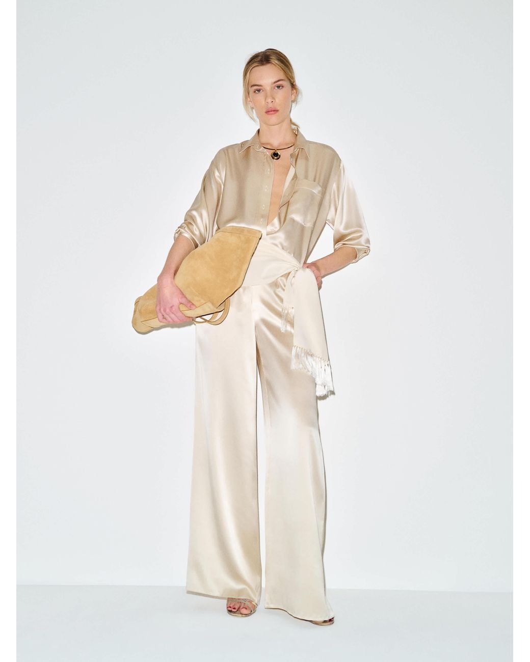 Reformation White Eli Oversized Silk Shirt