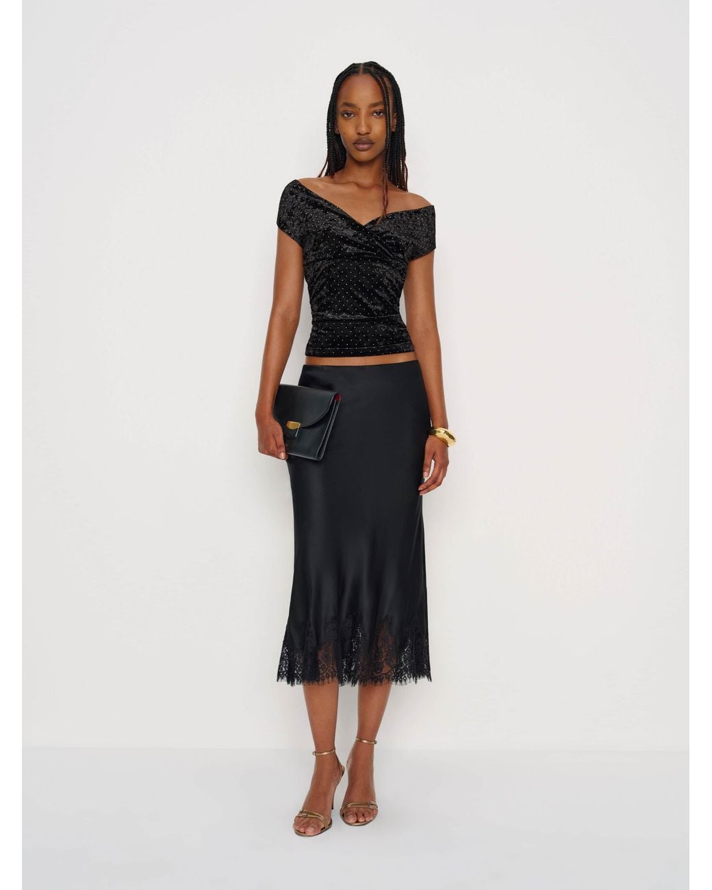Reformation Black Lauryn Knit Top Velvet