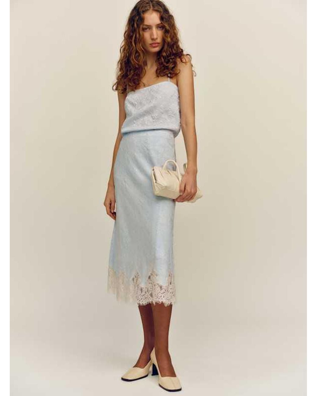 Reformation White Ines Top Sky Jacquard