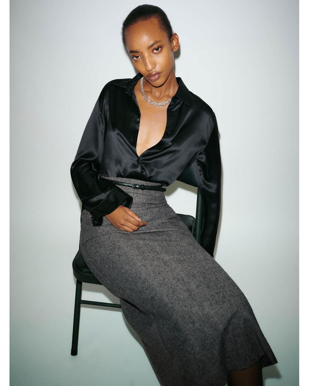 Reformation Gray Alfie Relaxed Silk Shirt