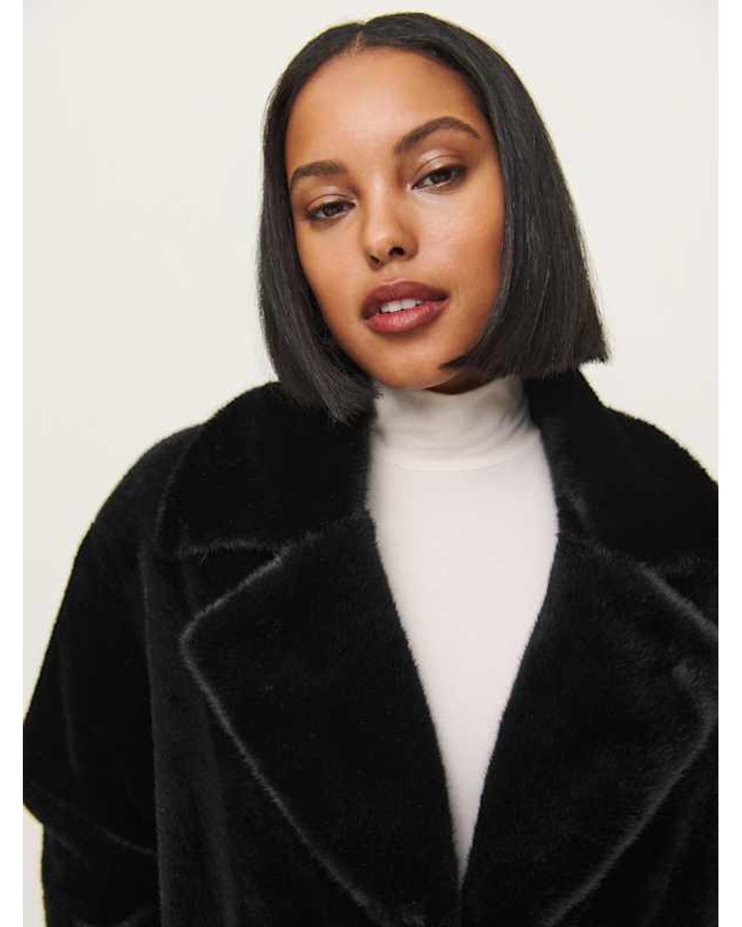 Reformation Chloe Faux Fur Oversized Coat in Black | Lyst