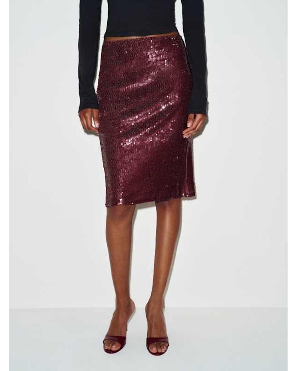 Reformation Red Brodie Sheer Knit Skirt