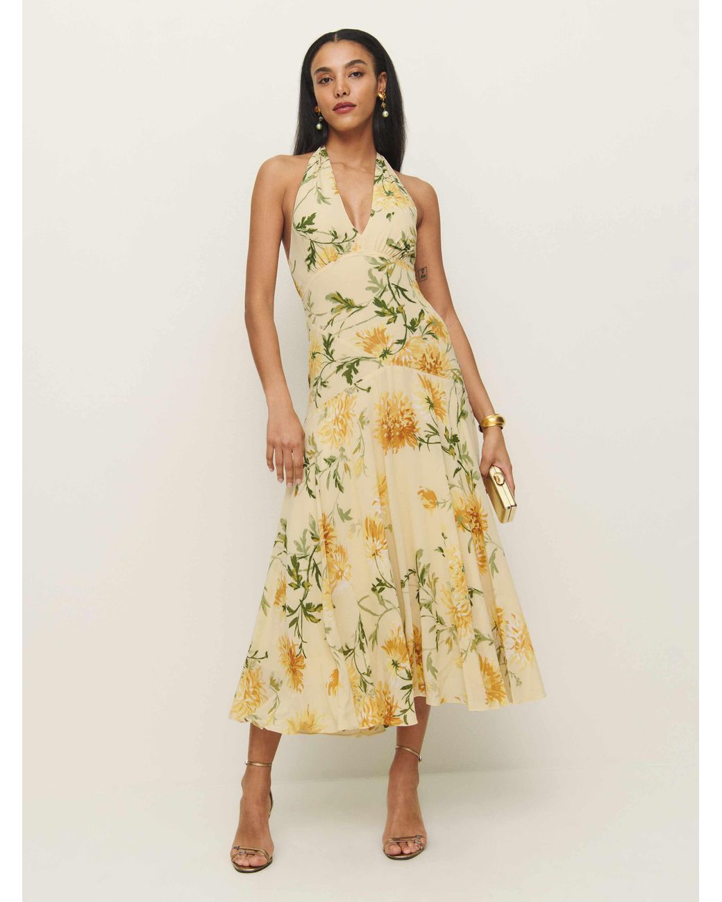 knee length dresses for ladies REFORMATION Butter Yellow 100% Linen Shirred Frill Detail Mini Dress S –  Reliked main image 1