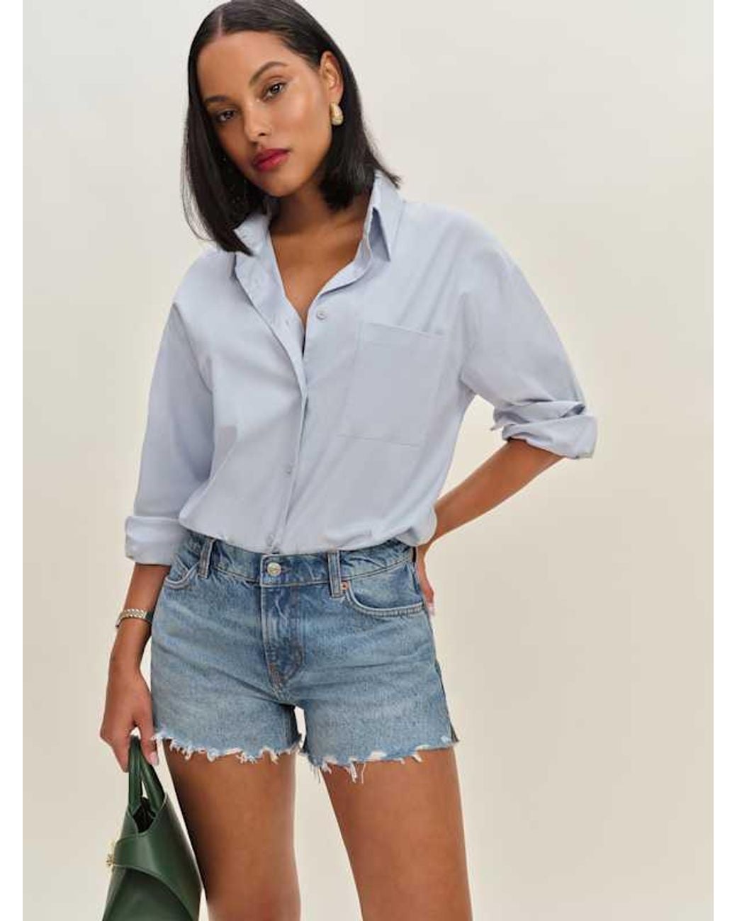 Reformation Blue Sutton Low Rise 2.5? Slouchy Jean Shorts