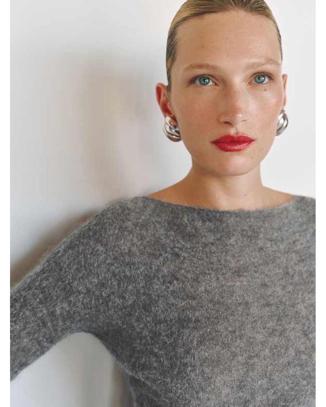 Reformation Gray Soren Sheer Alpaca Sweater Top