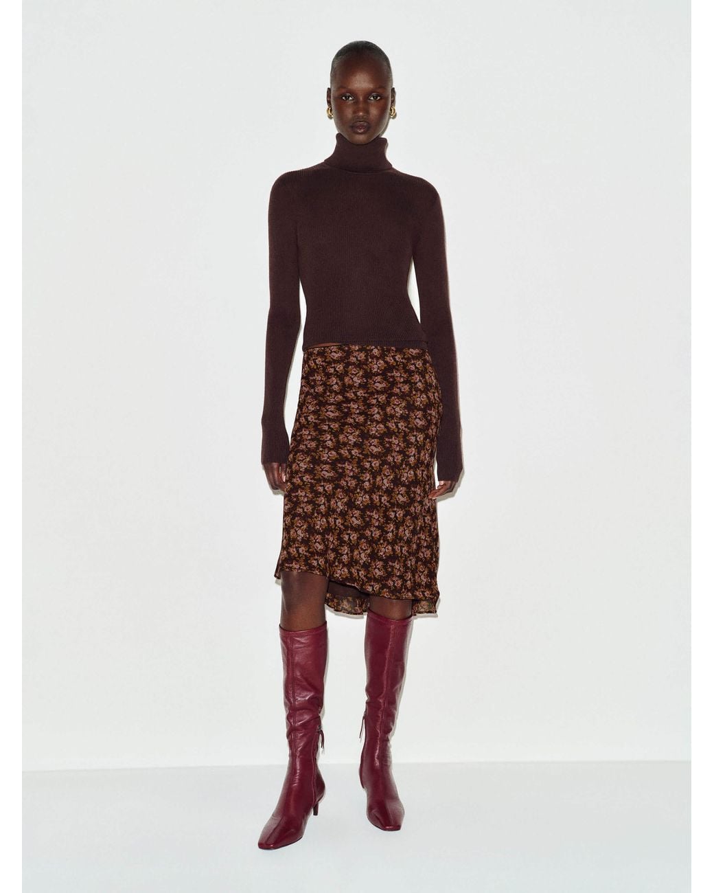 Reformation Brown Layla Knee Length Skirt