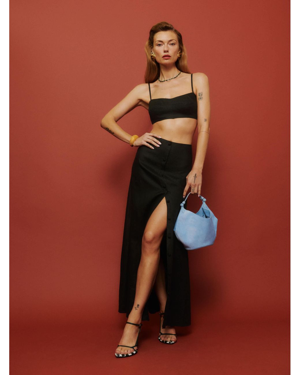 Reformation Orange Andi Linen Maxi Skirt