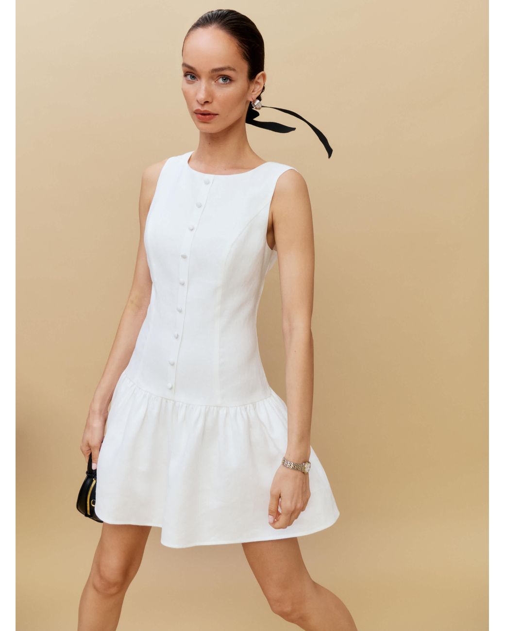 chinese dress ladies Rent The Selia Green Linen Dress By Reformation