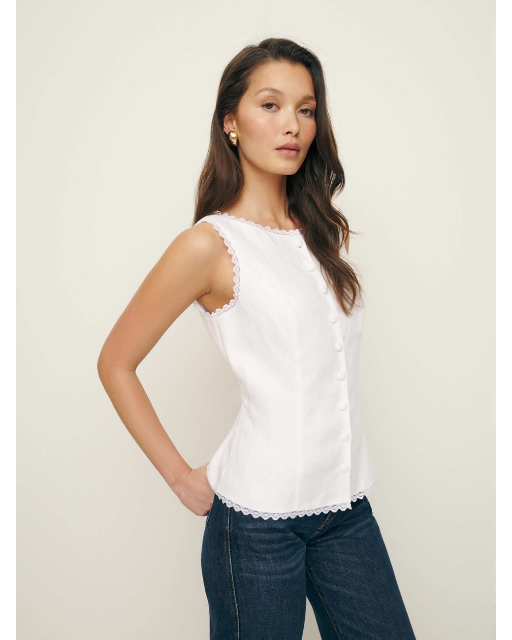 Reformation White Amela Linen Top 0