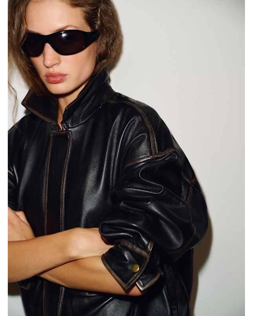 Reformation Blue Veda Taelor Bomber Jacket Distressed Leather