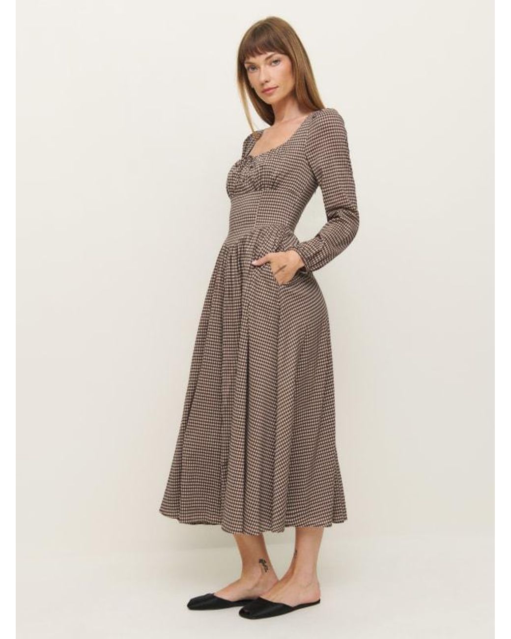 brown midi formal dress TA3 Seamed Lushy Midi Dress - Espresso Shine - L