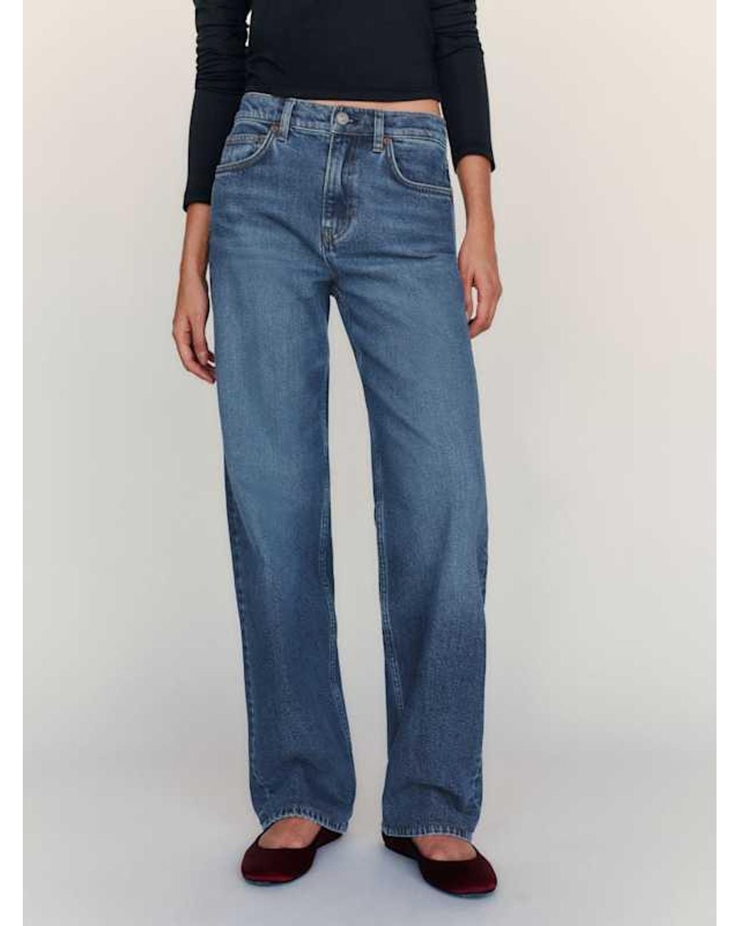 Reformation Blue Miles Stretch Mid Rise Straight Short Leg Jeans