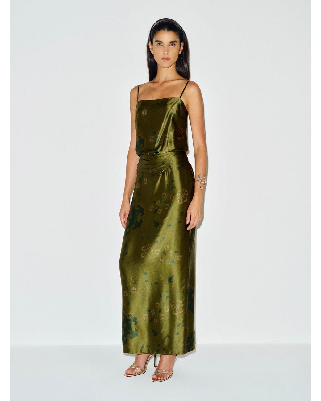 Reformation Green Ofelia Silk Dress