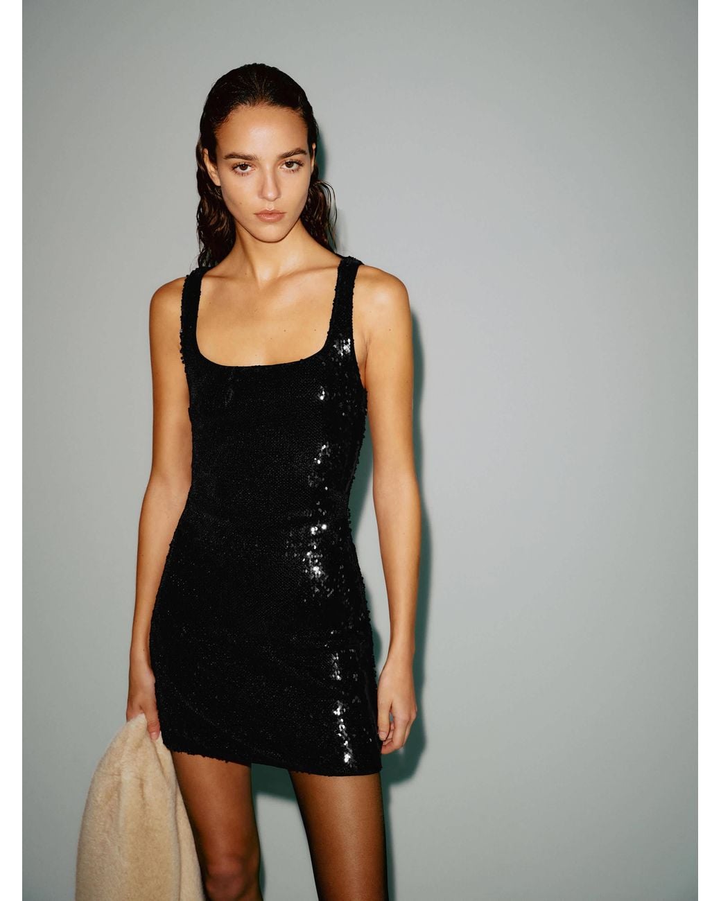 Reformation Carla Knit Dress Sequin in Black | Lyst