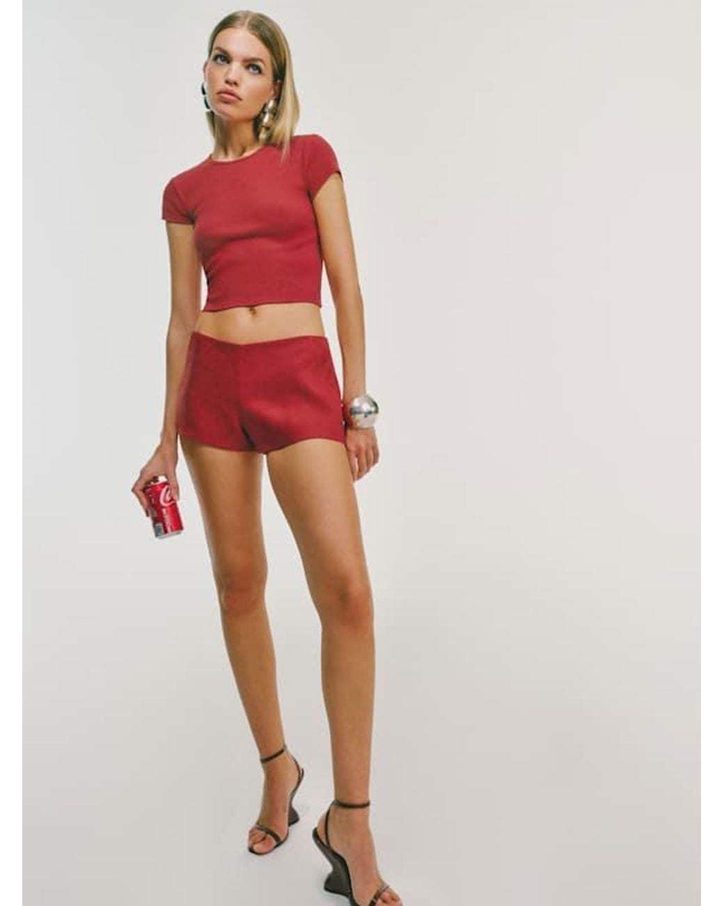 Reformation Red June Low Rise Linen Short 10