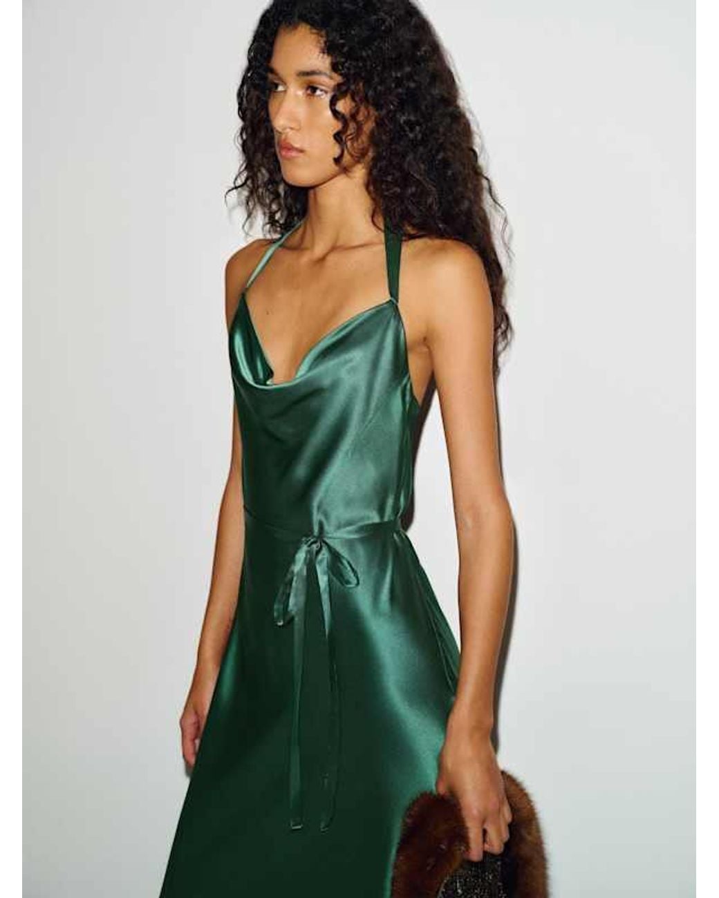 Reformation Gloribel Silk Dress Evergreen