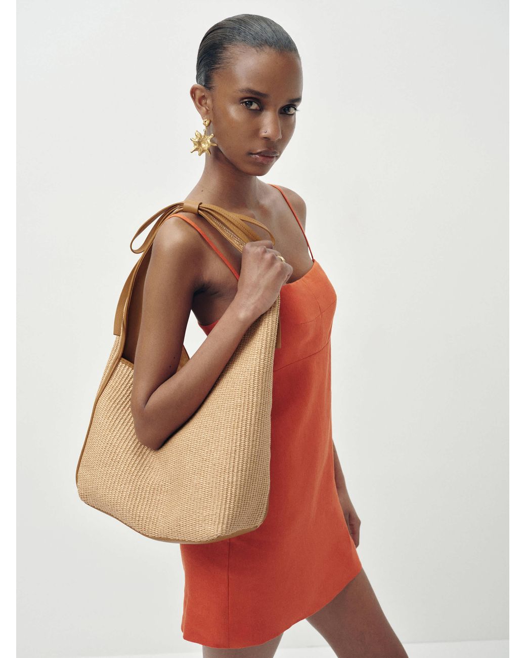 Reformation Natural Medium Vittoria Tote Bag Raffia Leather