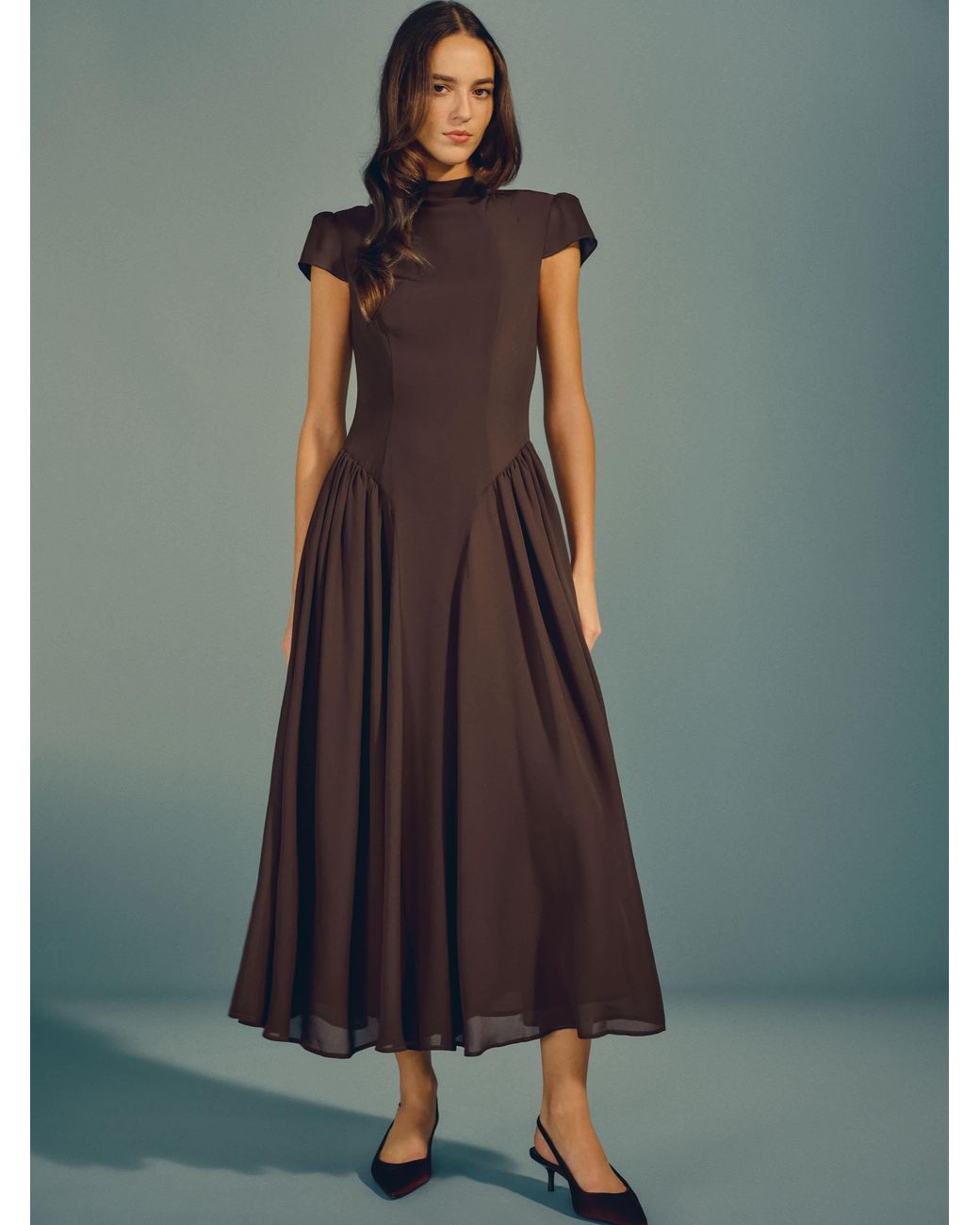 knee length dresses for ladies Maven Midi Dress in Coffee Brown