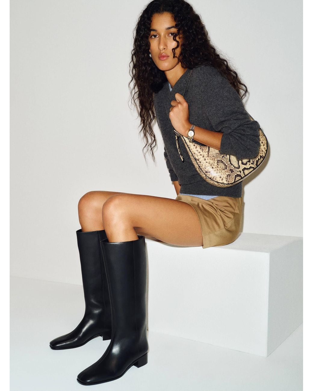 Reformation Gray Inez Knee Boot Leather 5