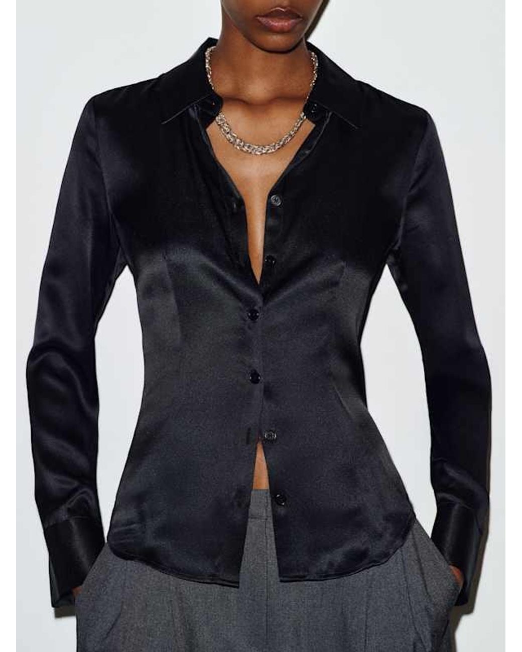 Reformation Blue Raya Fitted Silk Shirt