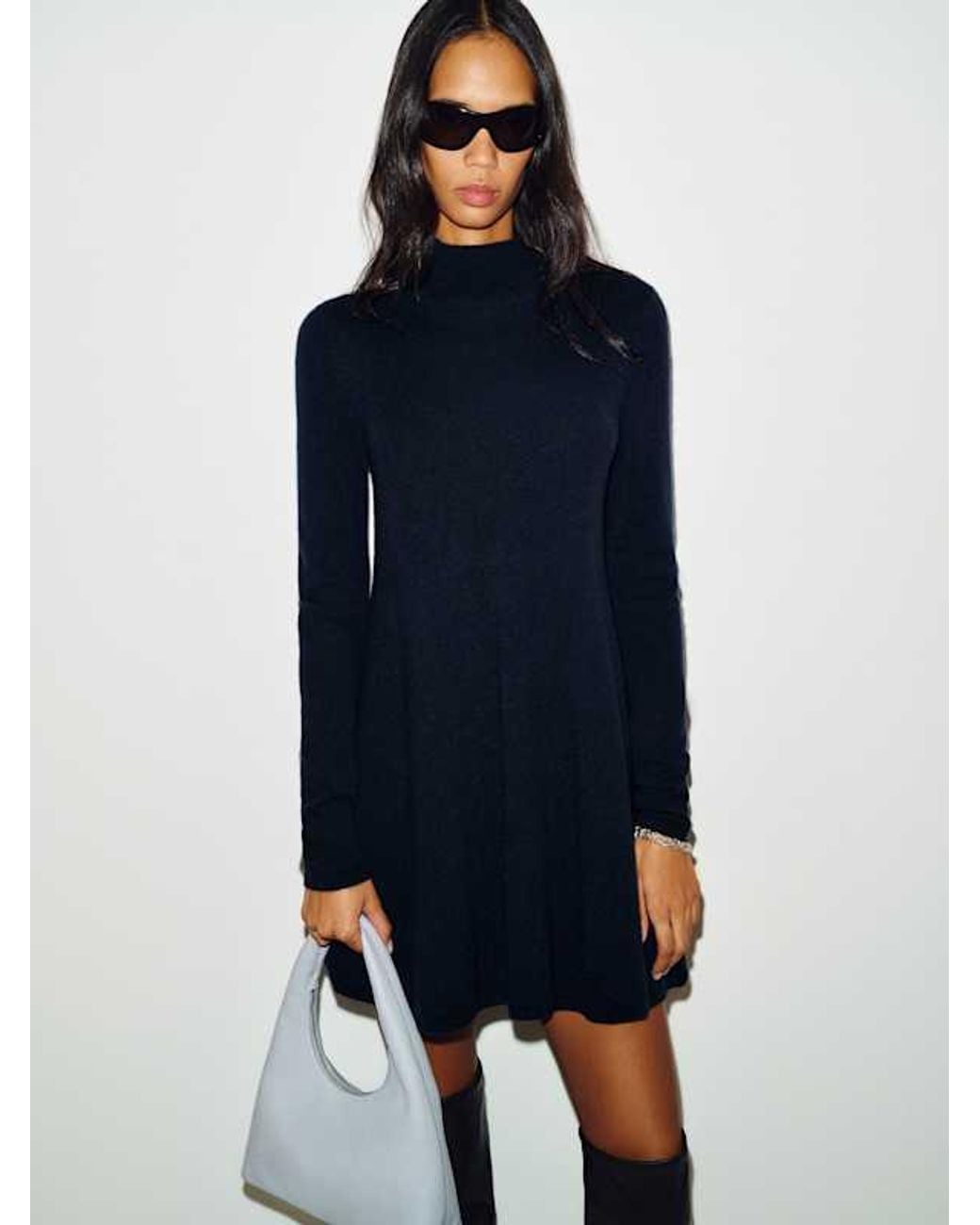 Reformation Blue April Cashmere Turtleneck Mini Dress