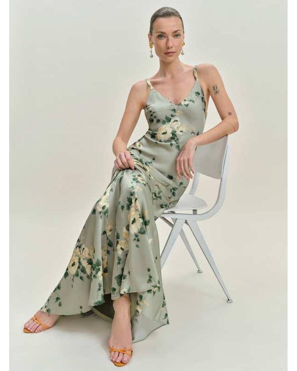 tyler satin dress MESHKI Tyler Strapless Satin Midi Dress - Gold