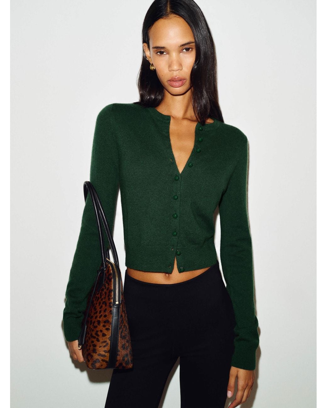 Reformation Green Caspia Cashmere Cropped Cardigan