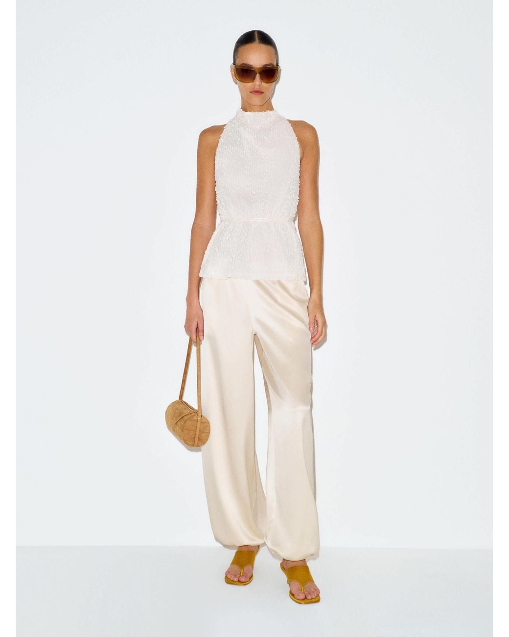 Reformation White Aven Satin Pant