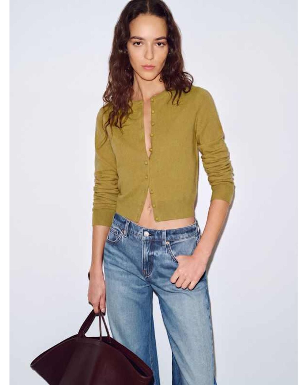Reformation Blue Caspia Cashmere Cropped Cardigan