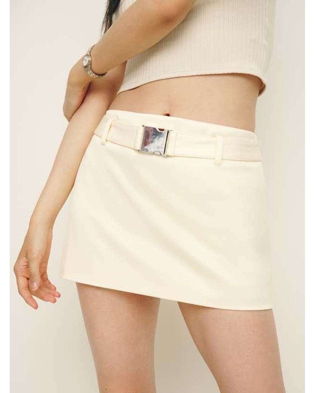 Reformation Natural Carla Low Waist Belted Satin Skirt 6