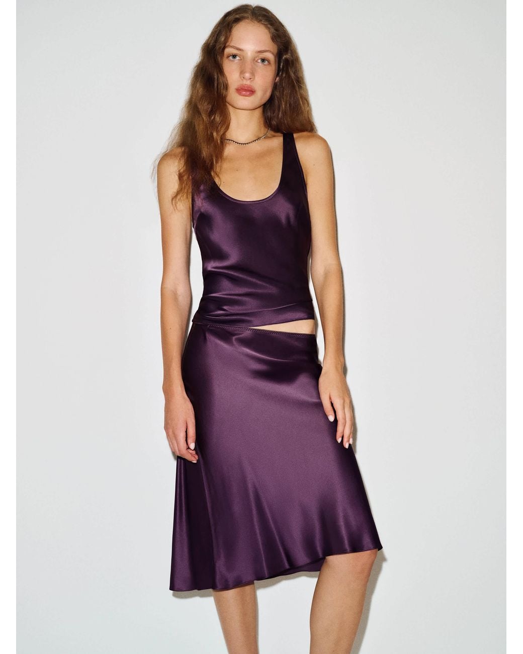 Reformation Purple Layla Silk Knee Length Skirt 0