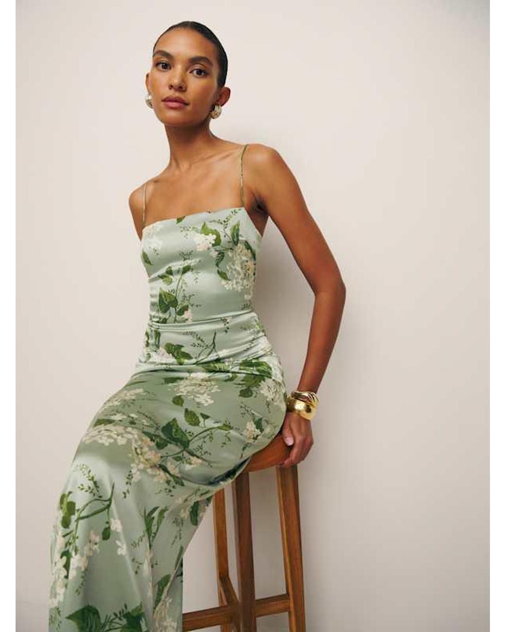 reformation green frankie dress Sleeveless Silk in EOSS-MOST-WANTED